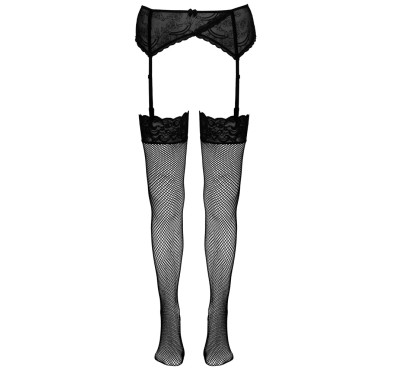 Cottelli LEGWEAR - Pończochy Kabaretki Z Koronką I Ozdobnym Sznurowaniem S/M